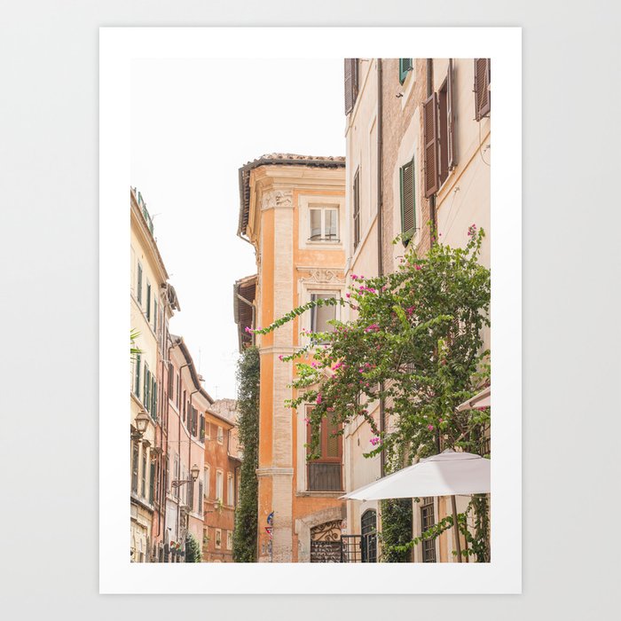 Summer Vibes in Rome | Colorful Buildings and Flowers in Italy | City Street Travel Photography in Pastel Colors Art Print