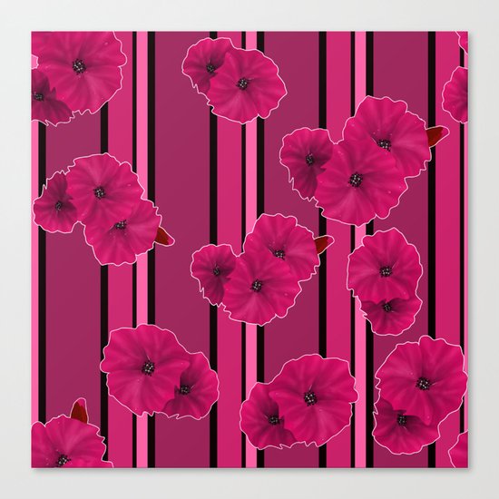 Floral pattern on striped background Canvas Print