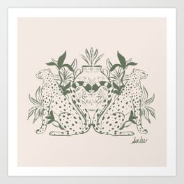 Cheetah Symmetry lines (olive) Art Print