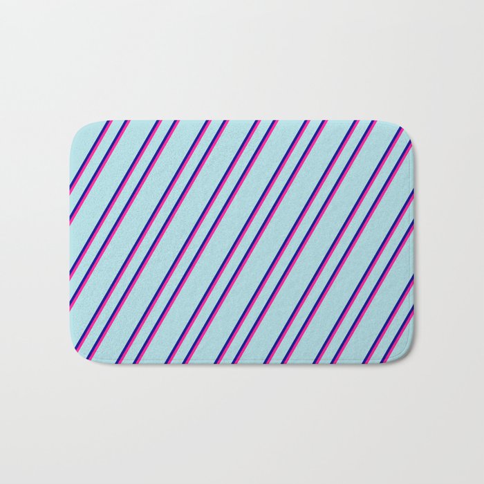 Powder Blue, Dark Blue, and Deep Pink Colored Stripes/Lines Pattern Bath Mat