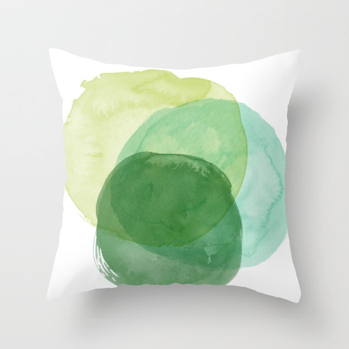 Abstract Organic Watercolor Shapes Painting in Green Throw Pillow