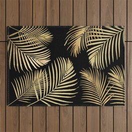 Gold Palm Leaves on Black Outdoor Rug