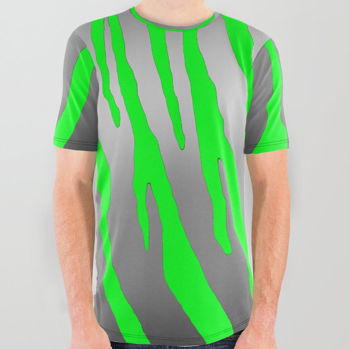 Silver Tiger Stripes Green All Over Graphic Tee