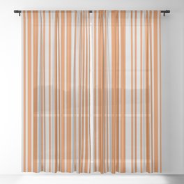 [ Thumbnail: Light Grey and Chocolate Colored Lined Pattern Sheer Curtain ]