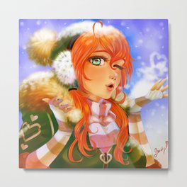 Momo in winter Metal Print | Digital, Comic, Winter, Warmclothes, Meshymesh, Momo, Ginger, Illustration, Snow, Painting 