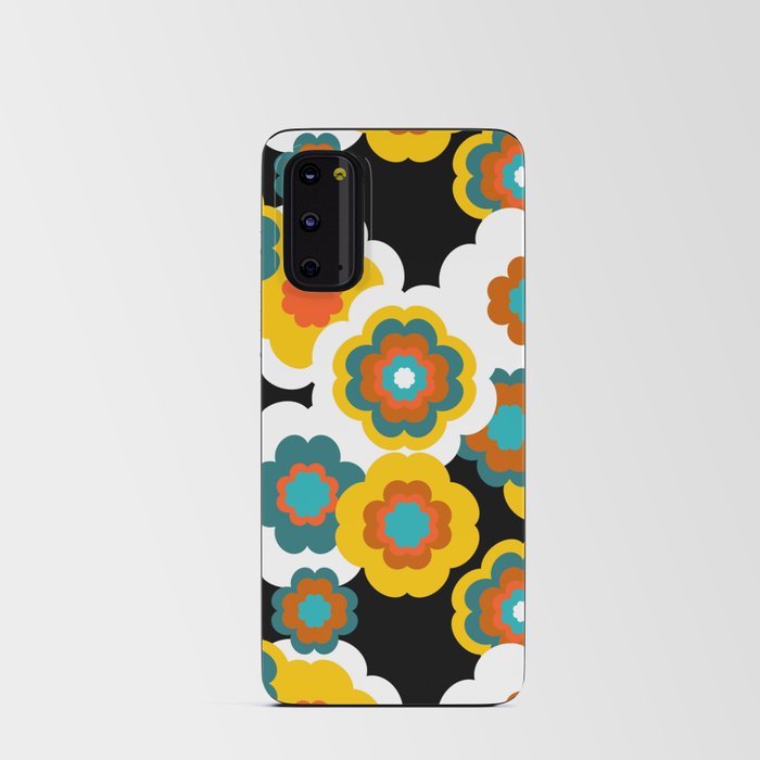 1970s Flowers on Black Background - Bold Retro Pattern Android Card Case