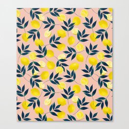 Lemon Goodness, Botanical Nature Forest Illustration, Bohemian Blush Colorful Painting Canvas Print