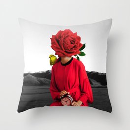 Red girl On The desert Throw Pillow