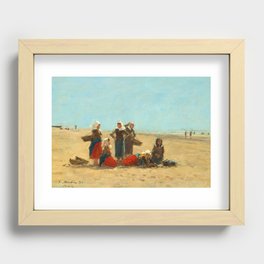 Women on the Beach at Berck, 1881 by Eugene Boudin Recessed Framed Print
