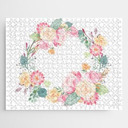 Spring Bouquet Wreath Floral Print Jigsaw Puzzle