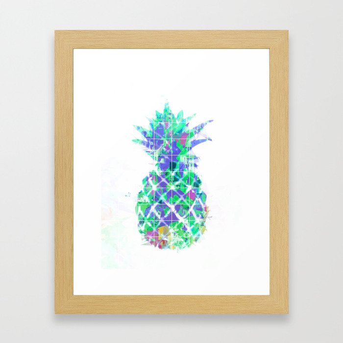 pineapple in green blue yellow with geometric triangle pattern abstract Framed Art Print