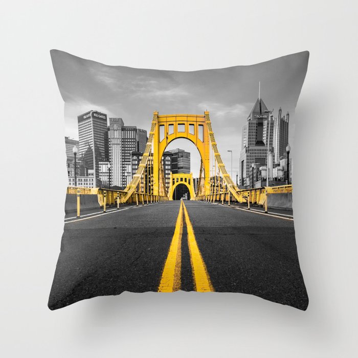 Pittsburgh Pennsylvania Steel City Skyline Bridge Black And White Photography Print Throw Pillow