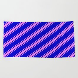 [ Thumbnail: Blue and Violet Colored Stripes/Lines Pattern Beach Towel ]