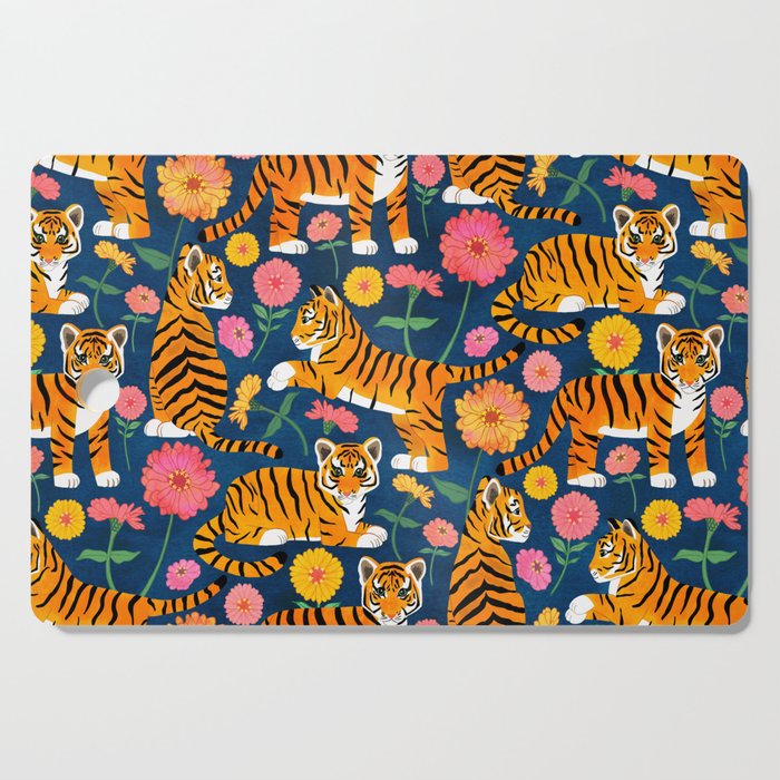 Tiger Cubs and Zinnias Cutting Board