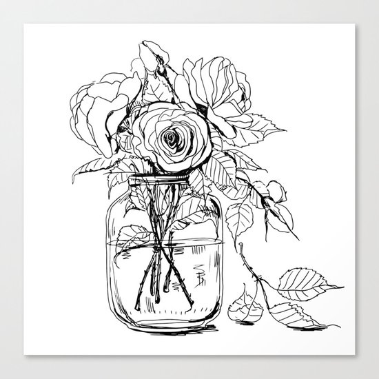 Rose flowers bouquet in a jar Canvas Print
