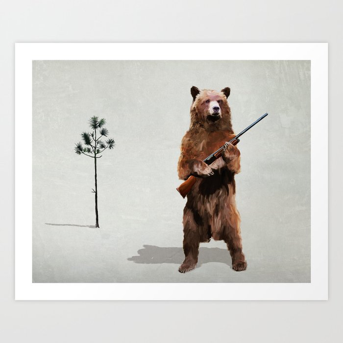 Bear with a shotgun Art Print