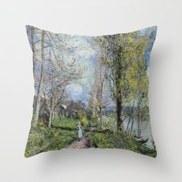 Alfred Sisley - Banks of the Seine at By Throw Pillow