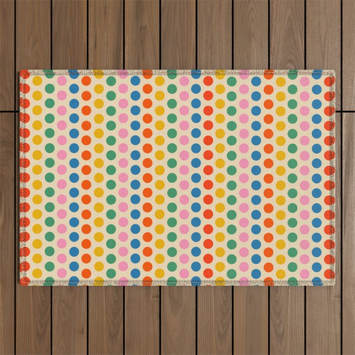 Polka Dot Stripes Pattern in Retro Rainbow Colors  Outdoor Rug