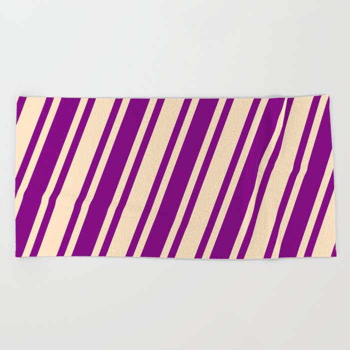 Purple & Bisque Colored Striped/Lined Pattern Beach Towel