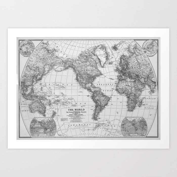 Black and White World Map (1922) Art Print by BravuraMedia | Society6