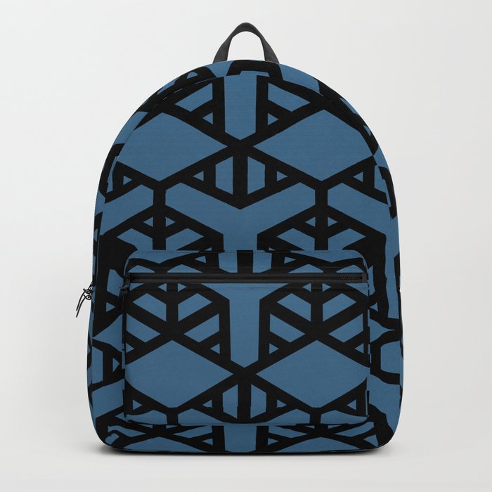 Black and Blue Geometric Shape Tile Pattern 2 Pairs DE 2022 Trending Color Big Sur Blue Jade DET577 Backpack