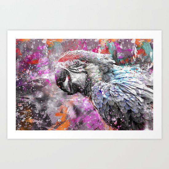 artsy parrot mixed media art Art Print