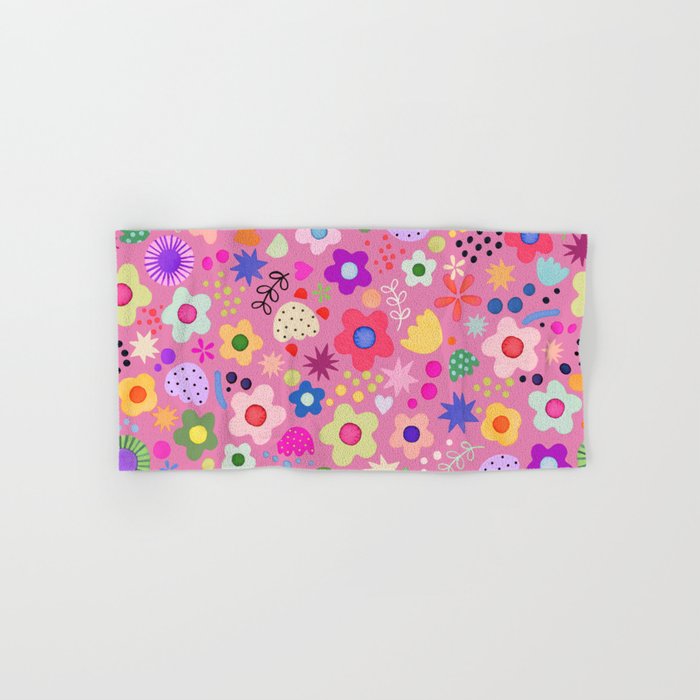Psychedelic flowers Pink - Modern floral pattern Girl power Hand & Bath Towel