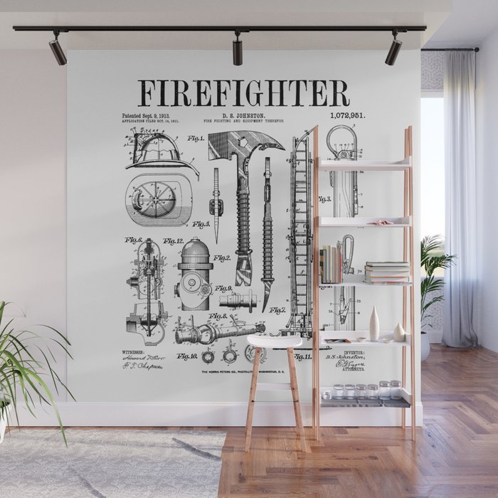 Firefighter Fire Department Fireman Vintage Patent Print Wall Mural