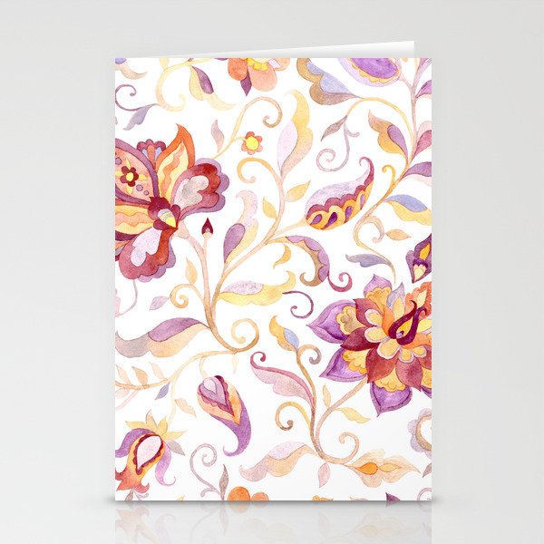 Exotic Oriental Chintz Peach Pink Floral Pattern Stationery Cards