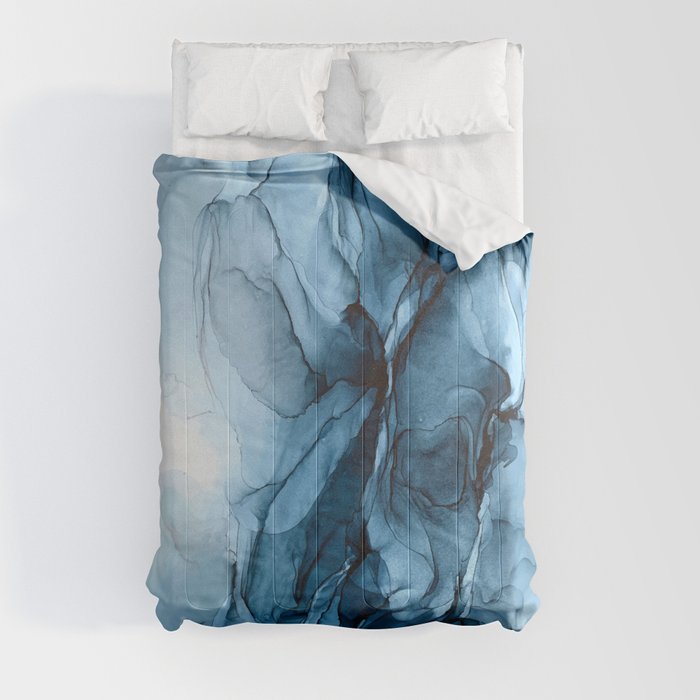 Deep Blue Flowing Water Abstract Painting Comforter