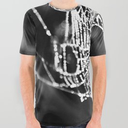 Spider's web with morning dew nature portrait black and white photograph - photography - photographs All Over Graphic Tee