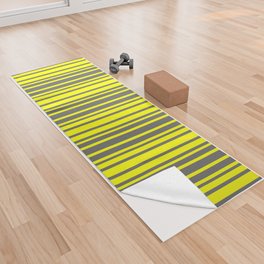 [ Thumbnail: Yellow and Dim Grey Colored Stripes/Lines Pattern Yoga Towel ]