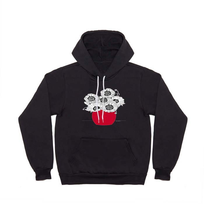 Black and White Poppies in a Red Vase Hoody