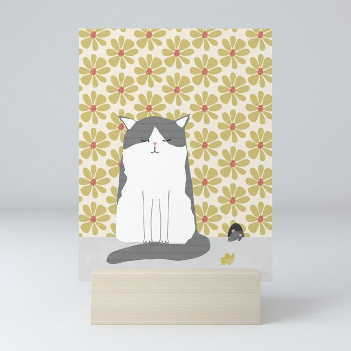 Cat and mouse illustration Mini Art Print