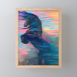 Black Arabian Horse Melted in a Sunset, Dreamy  Rainbow Unicorn Framed Mini Art Print