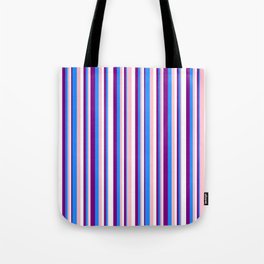 [ Thumbnail: Pink, Blue, Purple, and White Colored Stripes/Lines Pattern Tote Bag ]