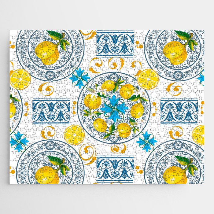 Lemon wreath,majolica Sicilian style art Jigsaw Puzzle