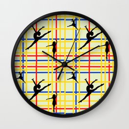 Dancing like Piet Mondrian - New York City I. Red, yellow, and Blue lines on the light green background Wall Clock