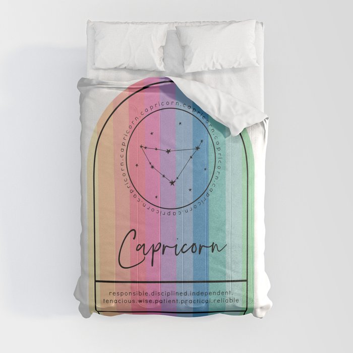 Capricorn Zodiac | Rainbow Stripe Comforter