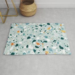 Mint Terrazzo, Eclectic Marble Texture Pattern, Colorful Neutral Pastel Illustration, Floor Tiles Area & Throw Rug
