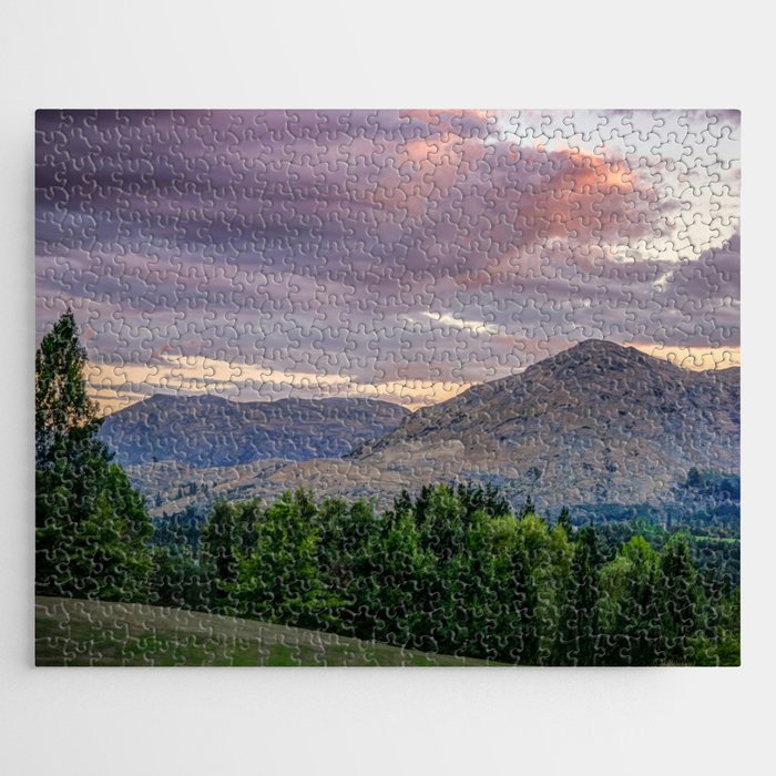 New Zealand Photography - Forest And Mountains Under The Colorful Sky  Jigsaw Puzzle