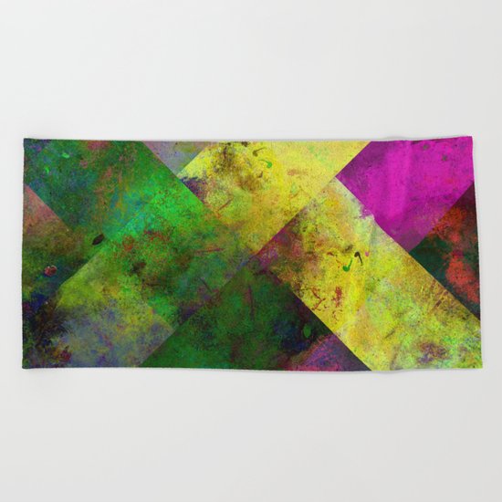 Dark Diamonds - Textured, patterned painting Beach Towel