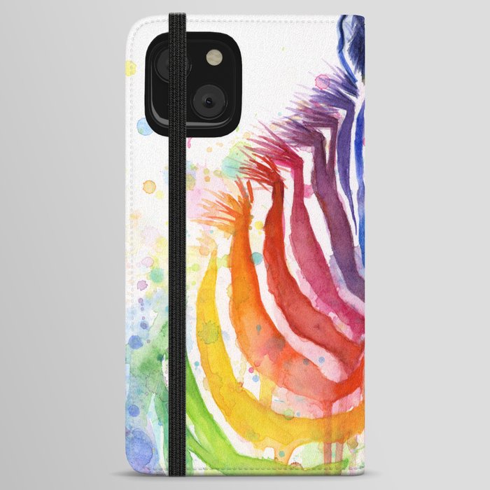 Zebra Rainbow Watercolor Whimsical Animal iPhone Wallet Case