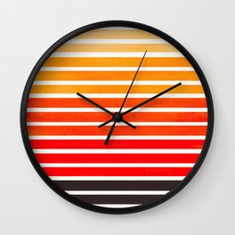 Orange Mid Century Modern Minimalist Scandinavian Colorful Stripes Round Circle Frame Wall Clock