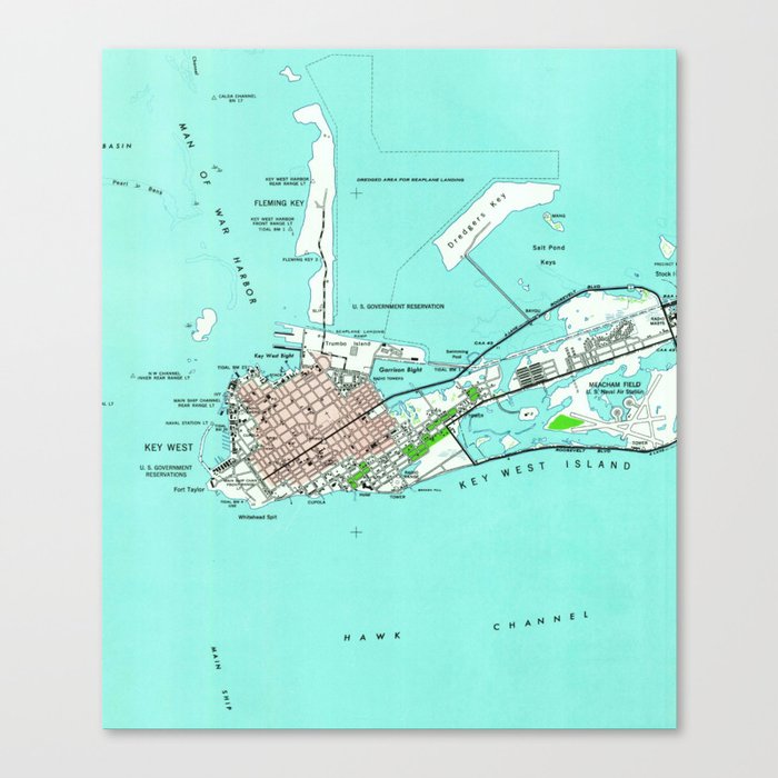 Vintage Map of Key West Florida (1962) Canvas Print by BravuraMedia