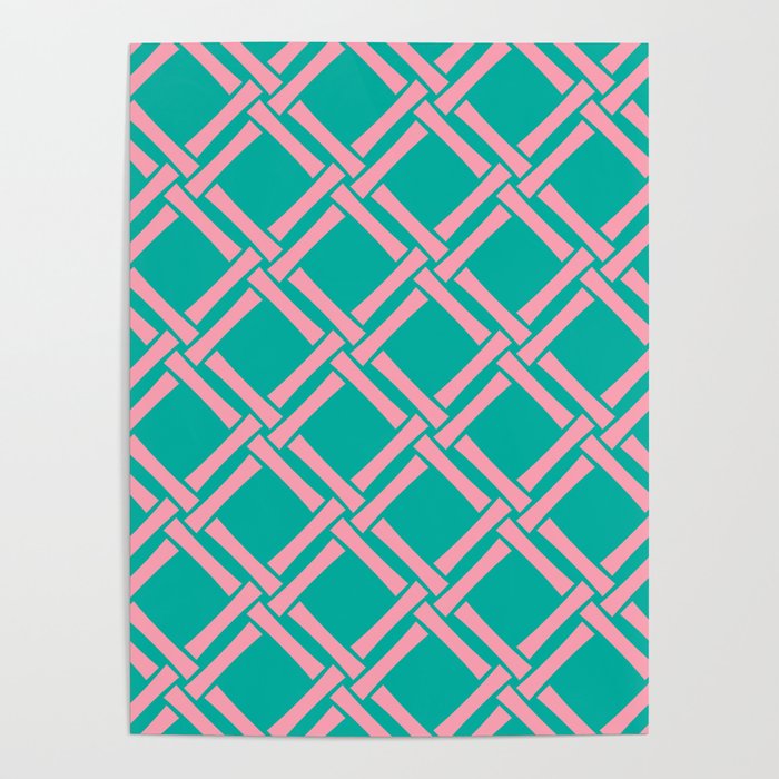 Classic Bamboo Trellis Pattern 238 Pink and Turquoise Poster