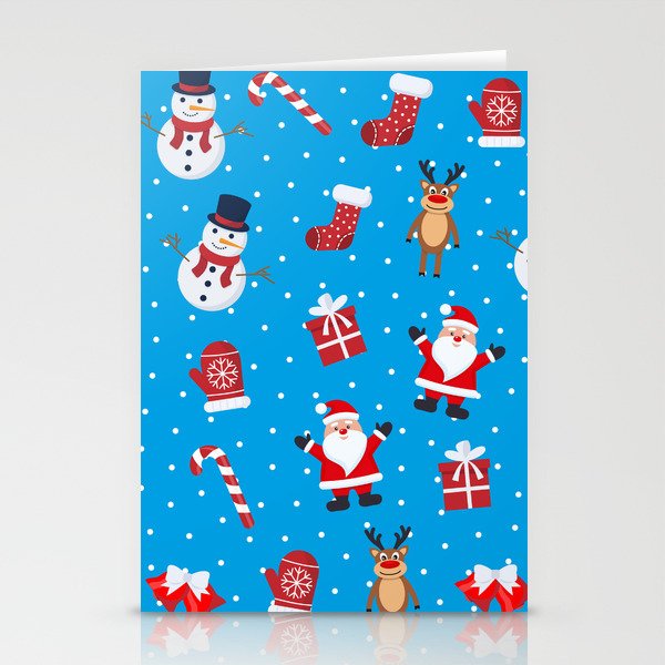 Christmas Seamless Pattern with Snowman, Reindeer and Santa Claus 05 Stationery Cards