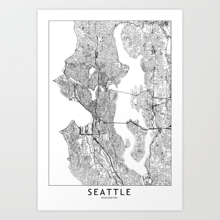 Seattle White Map Art Print