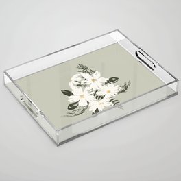 Cream and yellow flowers over sage green Acrylic Tray