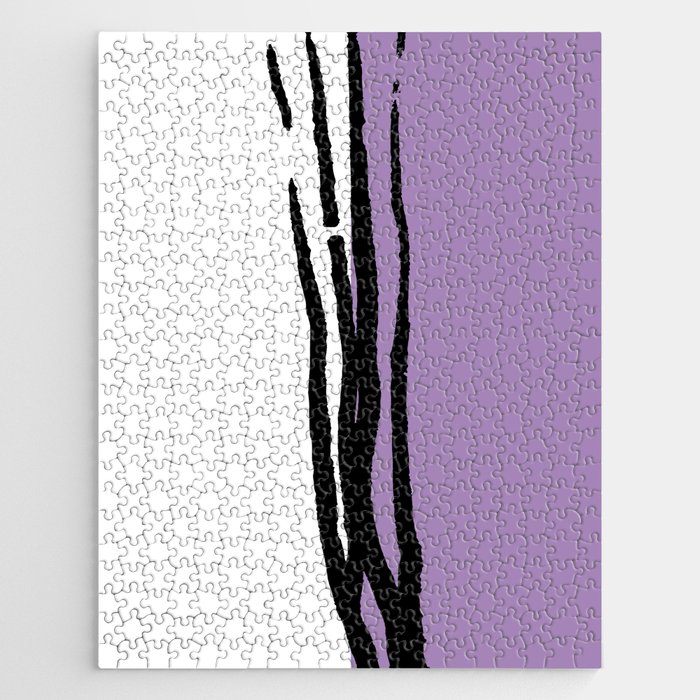 Abstract Line Art Black White Purple Violet Lavender Jigsaw Puzzle